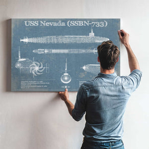 USS Nevada (SSBN-733) - Nuclear Ballistic Missile Submarine Blueprint Patent Original Art - Customizable