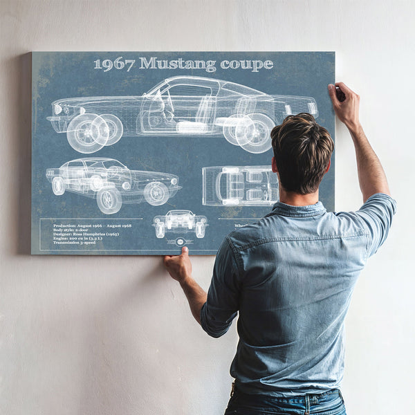1967 Mustang coupe Blueprint Vintage Auto Print