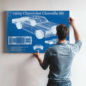 1965 Chevrolet Chevelle Malibu SS Vintage Blueprint Auto Print