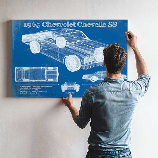 1965 Chevrolet Chevelle Malibu SS Vintage Blueprint Auto Print