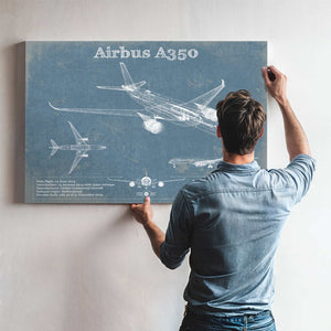 Airbus A350 Vintage Aviation Blueprint Print