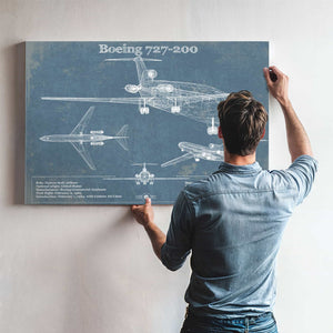 Boeing 727-200 Vintage Aviation Blueprint Print - Custom Pilot Name Can Be Added