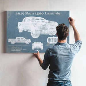 Dodge Ram 1500 Laramie 2019 Vintage Blueprint Auto Print