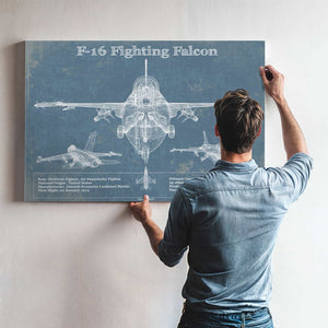 F-16 Aircraft Patent Blueprint Original Military Wall Art