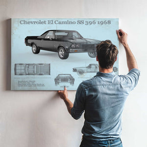 Chevrolet El Camino SS 396 1968 Vintage Blueprint Auto Print