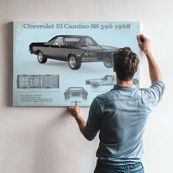 Chevrolet El Camino SS 396 1968 Vintage Blueprint Auto Print
