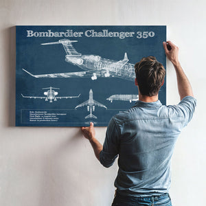 Bombardier Challenger 350 Vintage Aviation Blueprint Print - Custom Pilot Name can be Added