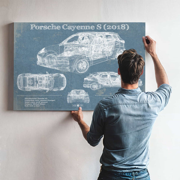 Porsche Cayenne S 2018 Vintage Blueprint Auto Print