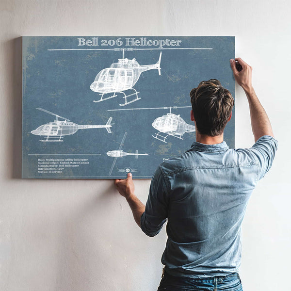 Bell 206 JetRanger/LongRanger Vintage Blueprint Helicopter Print