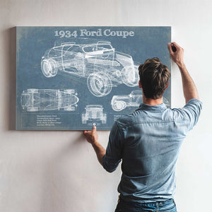 1934 Ford Coupe Vintage Blueprint Auto Print
