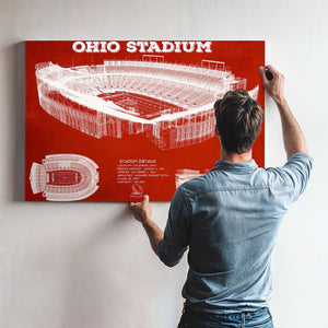 Ohio State Buckeyes Art - Ohio Stadium Vintage Stadium Blueprint Art Team Print