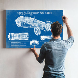 1935 Jaguar SS 100 Blueprint Vintage Auto Print