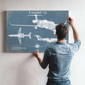 Learjet 75 Vintage Blueprint Airplane Print