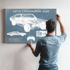 1970 Oldsmobile 442 Vintage Blueprint Auto Print
