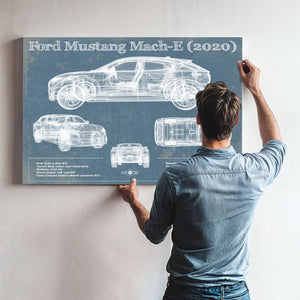 Ford Mustang Mach-E 2020 Blueprint Vintage Auto Print