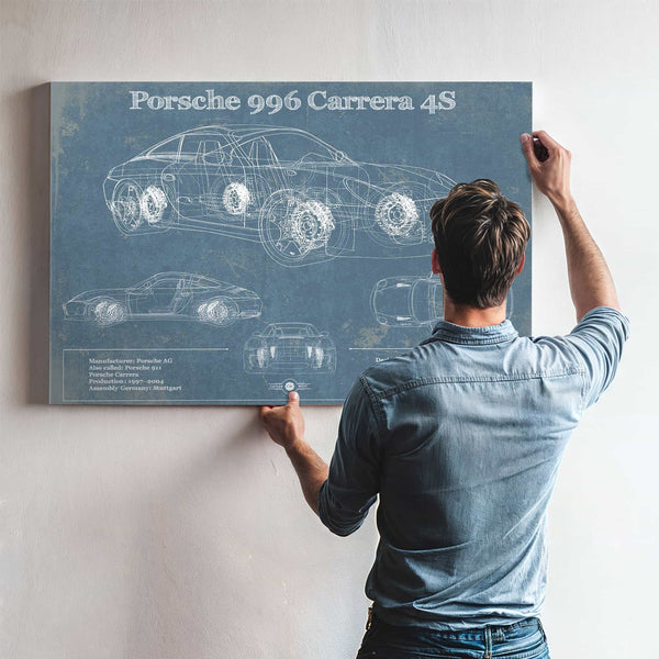 Porsche 996 Carrera 4S Vintage Blueprint Auto Print