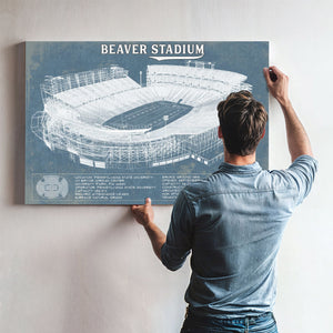 Penn State Nittany Lions - Beaver Stadium Vintage Blueprint Wall Art