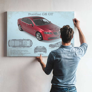 Pontiac G8 Gt Sport Red Metallic Blueprint Vintage Auto Print