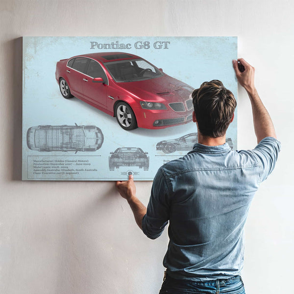 Pontiac G8 Gt Sport Red Metallic Blueprint Vintage Auto Print