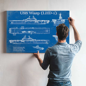 USS Wasp (LHD-1) Aircraft Carrier Blueprint Original Military Wall Art - Customizable