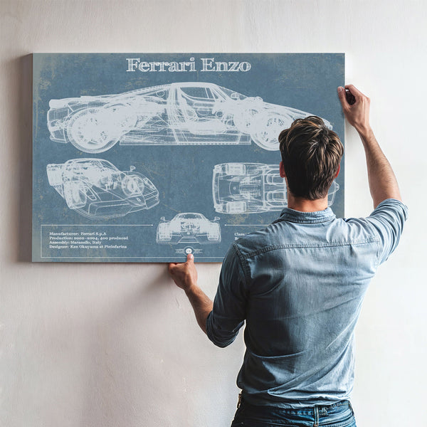 Ferrari Enzo Blueprint Vintage Auto Print