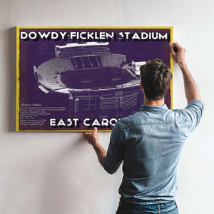 East Carolina Pirates - Dowdy–Ficklen Stadium Vintage Blueprint Wall Art