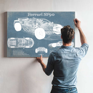 Ferrari SF90 Stradale Vintage Blueprint Auto Print