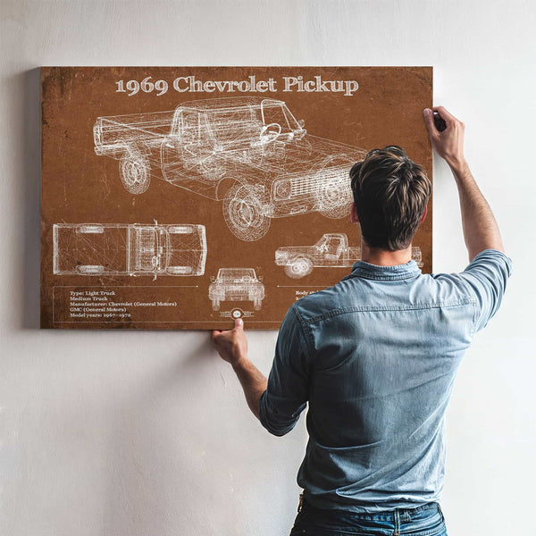 1969 Chevy Shortbox Pickup Vintage Blueprint Auto Print