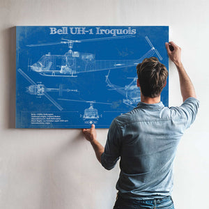 Bell UH-1 Iroquois (Huey) Vintage Blueprint Helicopter Print