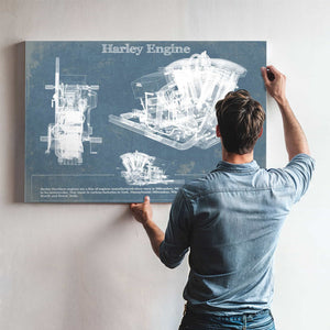 Harley-Davidson Engine Vintage Blueprint Motorcycle Engine Patent Print