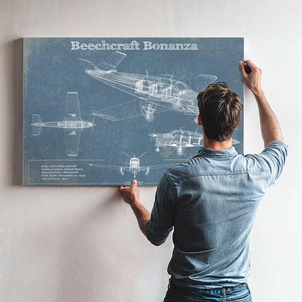 Beechcraft Bonanza Vintage Blueprint Airplane Print