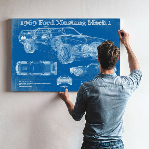 1969 Ford Mustang Mach 1 Vintage Blueprint Auto Print
