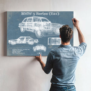 BMW 3 Series E21 Vintage Blueprint Auto Print