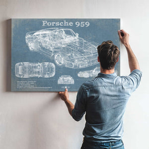 Porsche 959 Vintage Blueprint Auto Print