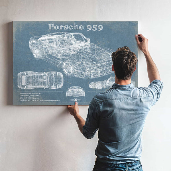 Porsche 959 Vintage Blueprint Auto Print