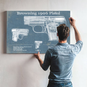 Browning 1906 Pistol Blueprint Vintage Gun Print
