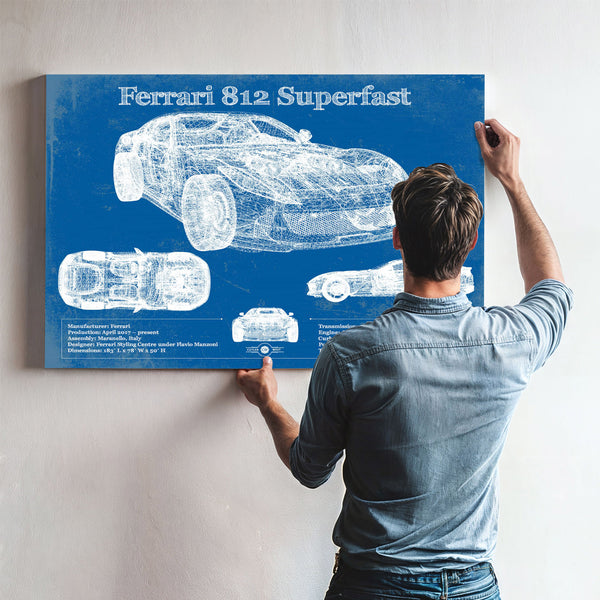 Ferrari 812 Superfast Blueprint Vintage Auto Print