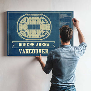 Vancouver Canucks Team Colors - Rogers Arena Vintage Hockey Blueprint NHL Print