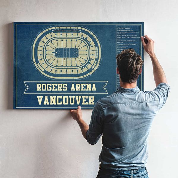 Vancouver Canucks Team Colors - Rogers Arena Vintage Hockey Blueprint NHL Print