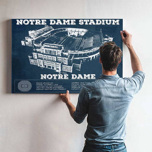 Notre Dame Stadium Vintage Art Blueprint