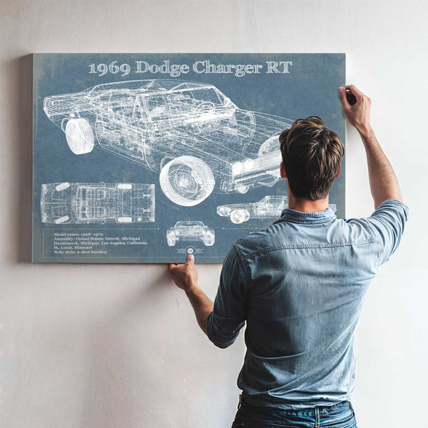 1969 Dodge Charger R/T Blueprint Vintage Auto Print