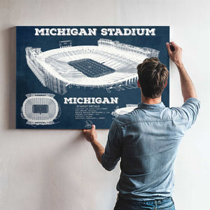 Michigan Wolverines Art - Michigan Stadium Vintage Stadium Blueprint Art Print