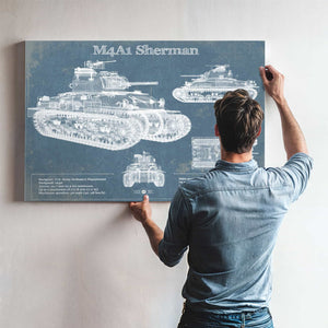 M4A1 Sherman Tank Vintage Blueprint Print