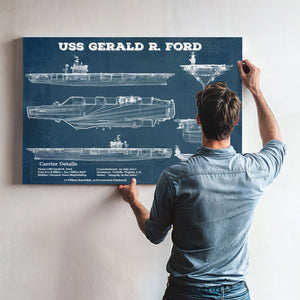 USS Gerald R. Ford (CVN-78) Aircraft Carrier Blueprint Original Military Wall Art - Customizable
