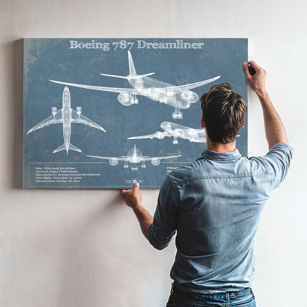 Boeing 787 Dreamliner Vintage Aviation Blueprint Print - Custom Pilot Name Can Be Added