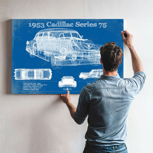 1953 Cadillac Series 75 Vintage Blueprint Auto Print
