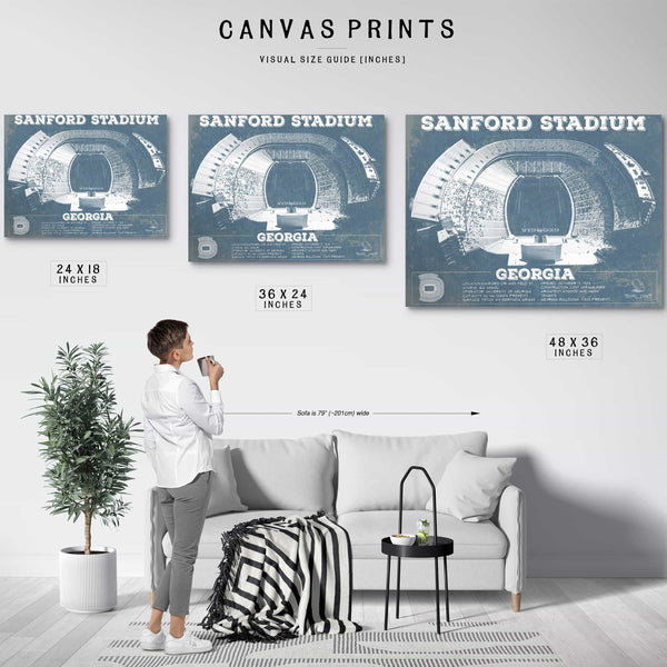Georgia Bulldogs Football Team Colors - Sanford Stadium Vintage Football Blueprint Art Print