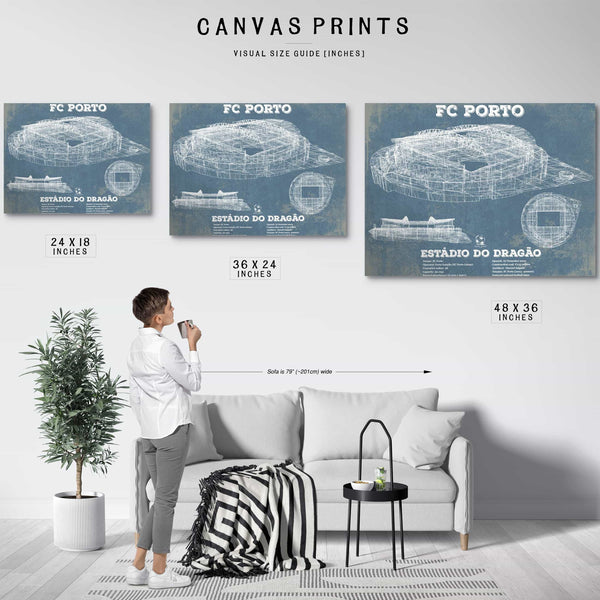 F.C. Porto Estadio Do Dragao Stadium Blueprint Vintage Soccer Print
