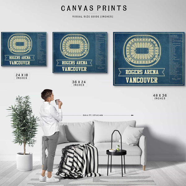 Vancouver Canucks Team Colors - Rogers Arena Vintage Hockey Blueprint NHL Print