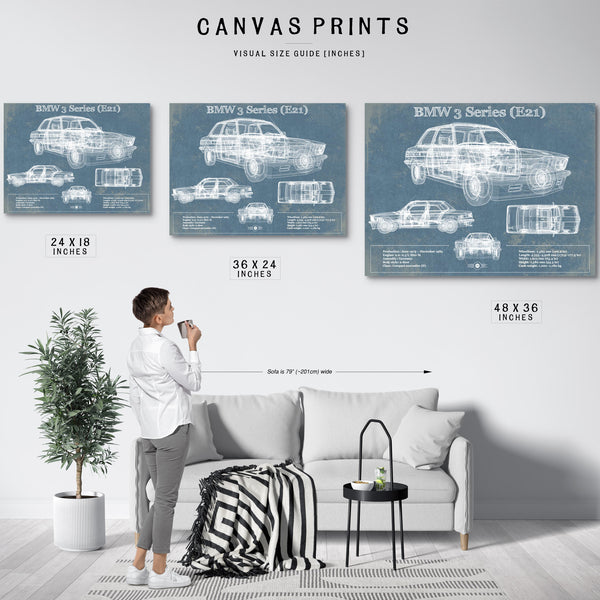 BMW 3 Series E21 Vintage Blueprint Auto Print